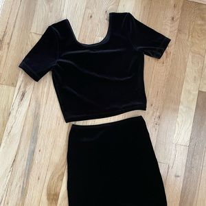 American Apparel Velvet crop tee and pencil skirt set